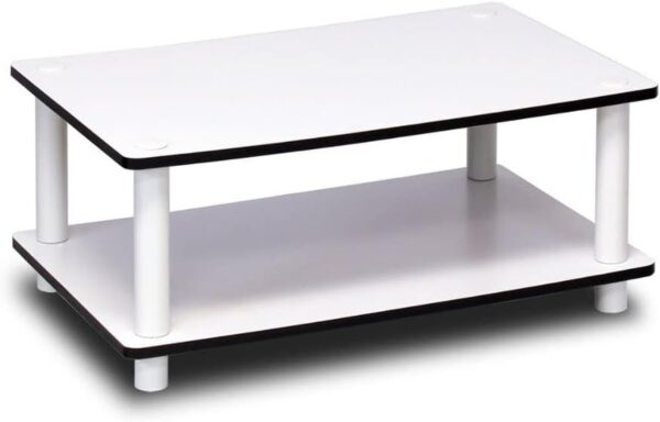 Furinno 11172 Just 2-Tier No Tools Coffee Table, White w/White Tube