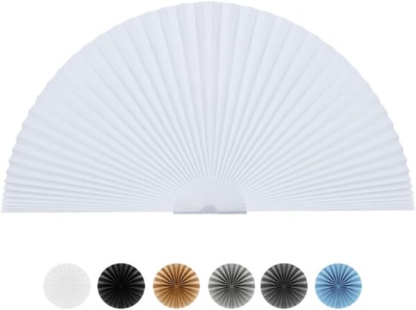 Arch Window Shade Half Circle Arched Non-Woven Stick on Cut to Size self Adhesive Light Filtering Half Moon Round Window Covering Pleated Blinds for Front Door (1, White, 36 x 18 Inches)