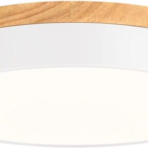 Modern Dimmable LED Close to Ceiling Light, 2700K-6000K 5CCT Selectable Round White Wood Flush Mount Ceiling Light Fixtures, Minimalist Ceiling Lamp for Bedroom, Kitchen, Hallway-11.8in