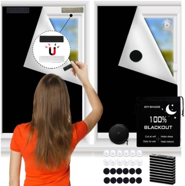 Magnetic Blackout Blind Curtains 100% Blackout Shades, Travel Blackout Window Covers with Suction Cups and Magnetic Closure, Temporary Window Shades for Baby Nursery, Bedroom, Travel (157"x57")
