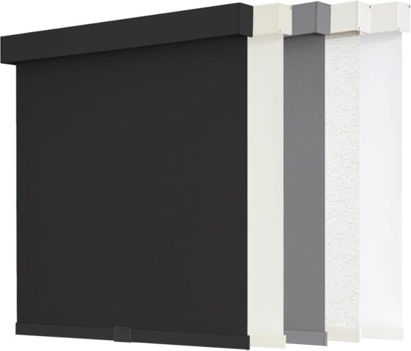 AOSKY 100% Blackout Roller Shades Cordless Blinds for Windows, Free-Stop Shades with Valance, Thermal Insulated Fabric, UV Protection, Natural Woven Blinds for Home and Office (20" W x 72" H, Black)