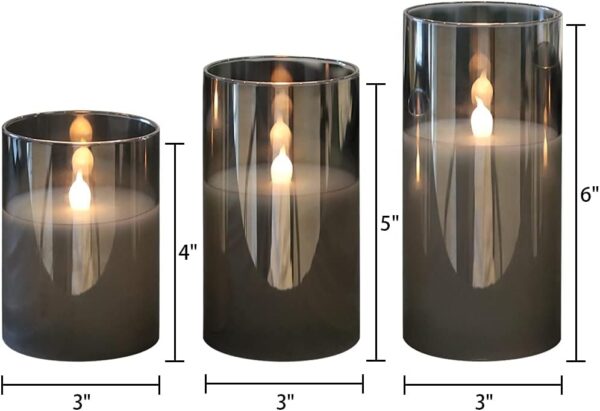 GenSwin Gray Glass Battery Operated Flameless Led Candles with 10-Key Remote and Timer, Real Wax Candles Warm White Flickering Light for Home Decoration(Set of 3) - Image 7