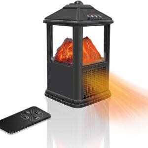 Portable Small Electric Fireplace Heater 3-Color Flame 900W Freestanding Space Heater Mini Electric Stove Heater with 4 Sided 59-90℉ Thermostat 12h-Timer Remote Control Overheat&Tip-Over Protection