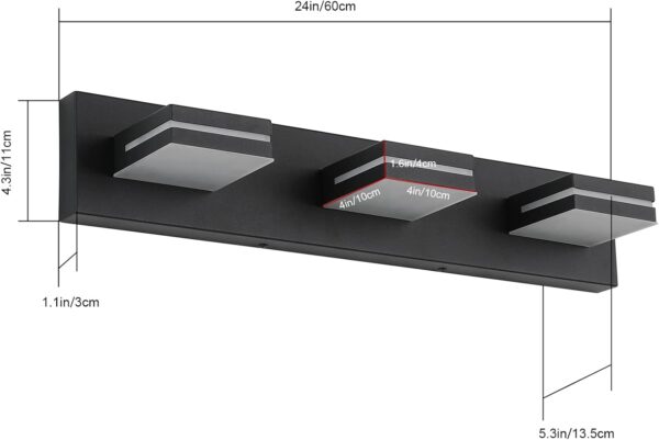 SineRise LED Modern Bathroom Vanity Light Fixtures (3-Light, 24-Inch), Matte Black Modern Acrylic Bathroom Wall Lighting Fixtures Over Mirror (Cool White 6000K) - Image 7