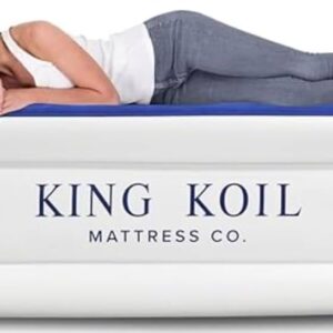 King Koil Luxury Twin Air Mattress with Built-in High Speed Pump for Camping, Home & Guests - Twin Size Double High Airbed Luxury Inflatable Blow Up Mattress Waterproof