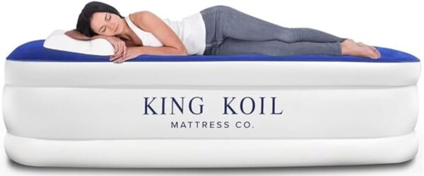 King Koil Luxury Twin Air Mattress with Built-in High Speed Pump for Camping, Home & Guests - Twin Size Double High Airbed Luxury Inflatable Blow Up Mattress Waterproof