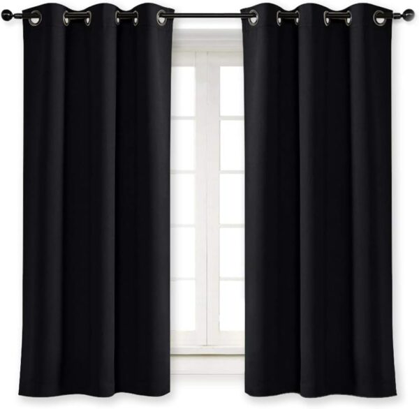 NICETOWN Halloween Black Out Curtain Panel Shade Black Solid Energy Efficient Eyelet Top Window Blind for Guest Room (Single Piece, 42 inches Wide by 63 inches Long, Black)
