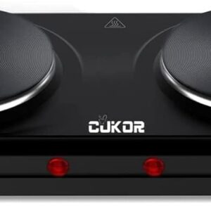 CUKOR Electric Hot Plate, Double Cast Iron 2 Burner, 1800W Countertop Burner, Dual Electric Stove Burners, Portabel Electric Cooktop, Portabel Double Burner for Cooking