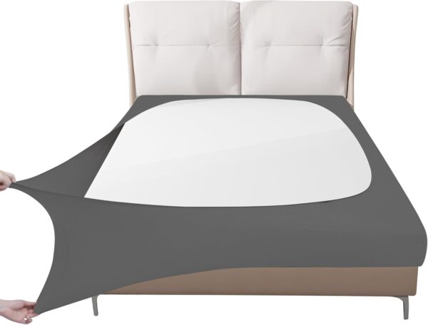 Easy-Going Box Spring Cover Twin Size, 4 Way Stretch Smooth and Elastic Wrap Around Band 4 Sides Bed Skirt, Gray