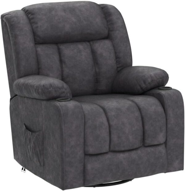 COMHOMA Recliner Chair Massage Rocker with Heated 360 Degree Swivel Lazy Boy Recliner Single Sofa Seat with Cup Holders for Living Room (Gray) - Image 5