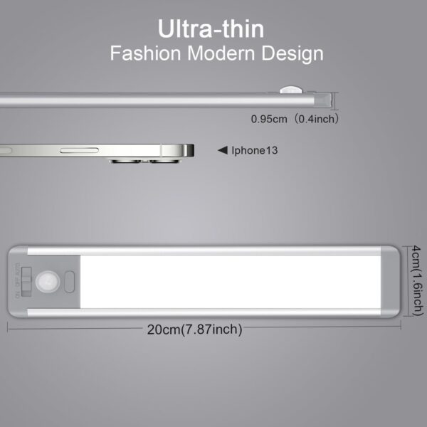 Under Counter Lights for Kitchen: Under Cabinet Lights 30-LED Closet Lights 1000mah Rechargeable Motion Sensor Under Cabinet Lighting for Kitchen, Cabinet,Wardrobe,Laundry, 3 Pack 7.87inch - Image 7