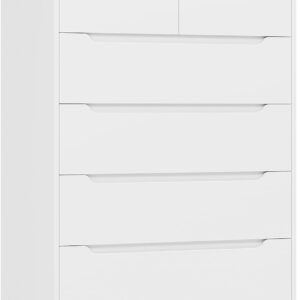 HOSTACK Modern 6 Drawer Dresser for Bedroom, Tall Chest of Drawers with Storage, Large Wood Storage Chest Organizer with Cut-Out Handle, Accent Storage Cabinet for Living Room, Entryway, Classic White