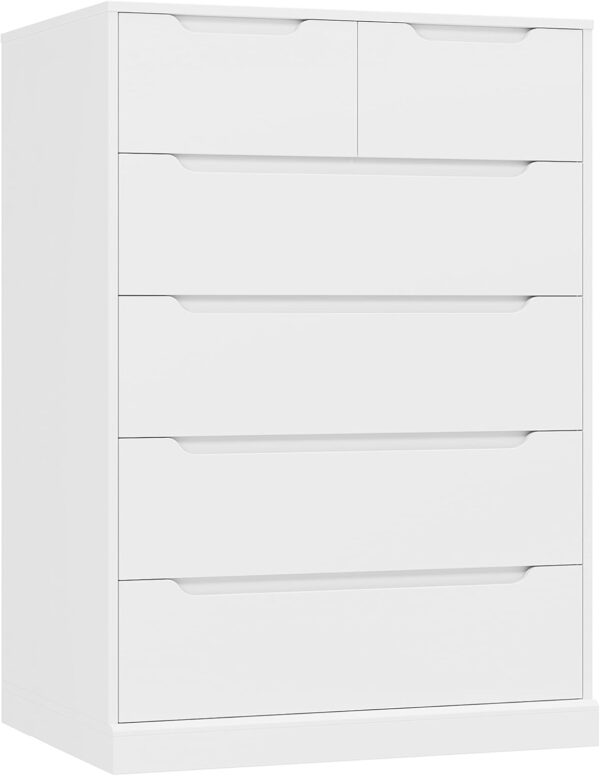 HOSTACK Modern 6 Drawer Dresser for Bedroom, Tall Chest of Drawers with Storage, Large Wood Storage Chest Organizer with Cut-Out Handle, Accent Storage Cabinet for Living Room, Entryway, Classic White
