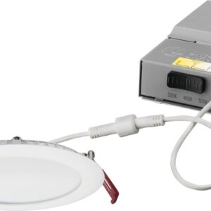 Lithonia Lighting WF6 LED 30K40K50K 90CRI MW M6 Recessed Wafer Downlight with Ultra Thin Round Trim, Color Temperature Selectable, 3000K | 4000K | 5000K, 6-Inch, Matte White
