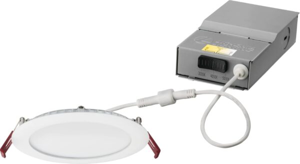 Lithonia Lighting WF6 LED 30K40K50K 90CRI MW M6 Recessed Wafer Downlight with Ultra Thin Round Trim, Color Temperature Selectable, 3000K | 4000K | 5000K, 6-Inch, Matte White