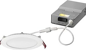 Lithonia Lighting WF6 LED 30K40K50K 90CRI MW M6 Recessed Wafer Downlight with Ultra Thin Round Trim, Color Temperature Selectable, 3000K | 4000K | 5000K, 6-Inch, Matte White