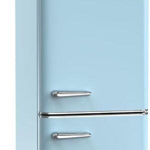 iio 7 Cu Ft Bottom Freezer Retro Refrigerator, Small, with Mini Fridge for Bedroom, 3 Glass replacement Shelves, LED Light,1 Crisper, 2 Drawers (Blue)