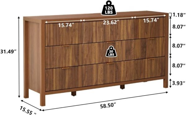 Mid Century Modern Dresser TV Stand, 9 Drawer Dresser for Bedroom Wood, Farmhouse Boho Storage Cabinet Side Table with Solid Natural Wood Legs, Long Wooden Dresser for Closet (Walnut) - Image 2