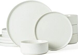 Famiware Nebula Plates and Bowls Set, 12 Pieces Dinnerware Sets, Dishes Set for 4, White