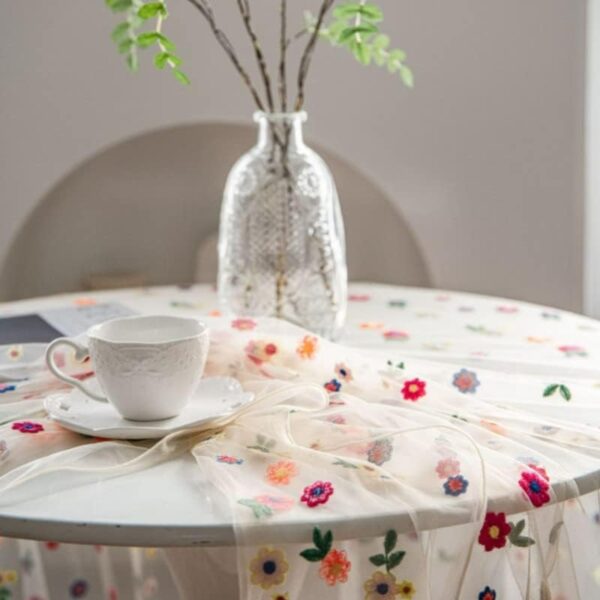Poowe Colorful Flower Lace Tablecloth Embroidered Lace Table Cover for Table Classic Dustproof Table Protector for Kitchen Dining Room Party Wedding Banquet Home Decoration (59"×94") - Image 7