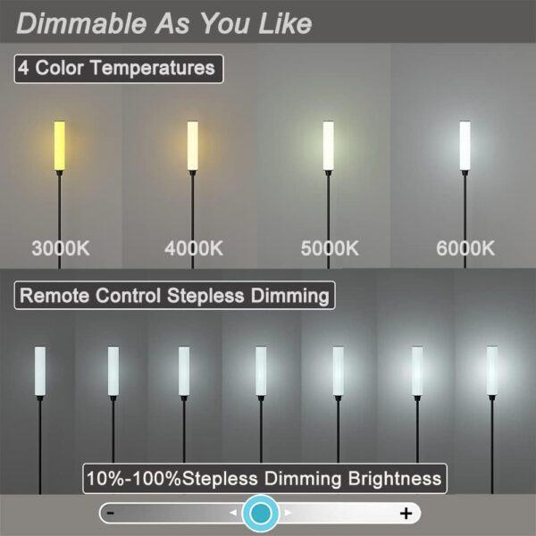 Floor Lamp with Remote Control,Bright Floor Lamps for Living Room/Bedroom/Office, Stepless Adjustable 3000K-6000K Colors and 10-100% Brightness,Standing Light with Foot Switch (Black) - Image 3