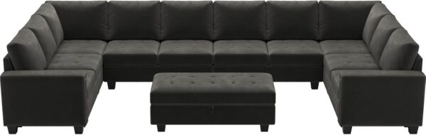 Belffin Oversized Modular Sectional Sofa U Shaped Sofa with Storage Ottoman Convertible 10-Seater Velvet Sectional Sofa with Chaises Grey - Image 7