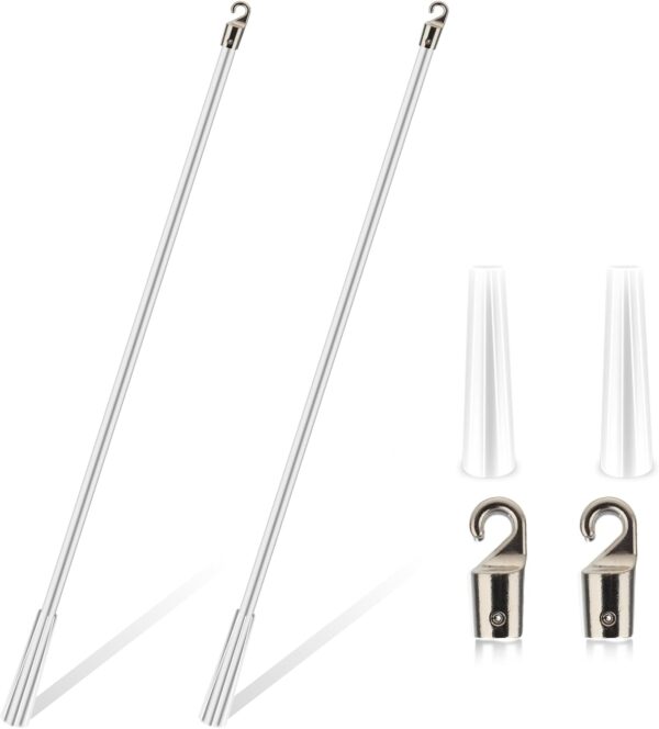 2 Pcs 17 inch Long Blind Wand Replacement with Hook and Handle White Metal Vertical Blinds Wand Opener Curtain Window Blind Tilt Wand for Vertical Wood Cordless Blinds Curtain Door Shades