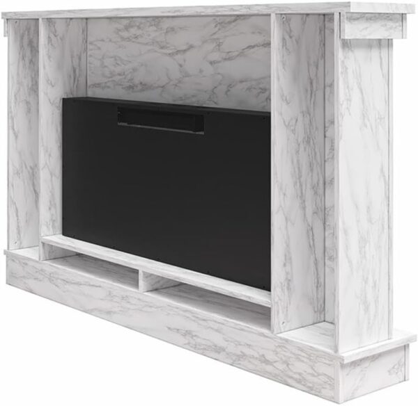 Novogratz Waverly 64 Inch Electric Fireplace with Mantel, Replaceable Fireplace Insert Heater, Remote Control, Timer, Color Changing Crystal Ember Flames, For Living Room or Bedroom, White Marble - Image 6