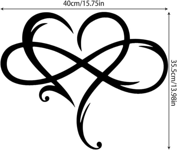 AOOLVY Infinity Heart Wall Decor, Unique Infinity Heart Metal Art Wall Decor Love Sign Steel Wall Plaques Bedroom Ornaments for Home Wedding Decor, Room Living Room Decoration (Black, 15.7x14inch) - Image 7