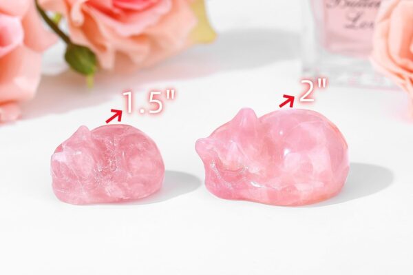 QINJIEJIE 2" Rose Quartz Cat Crystals Statue Pink Gifts Sleeping Cat Decor Figurine Polished Healing Gemstones Cute Kitten Reiki Office Desk Home Decor Cat Lover Gifts for Women - Image 3
