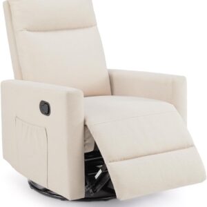 Sweetcrispy Recliner Chair Swivel Rocking for Living Room, Glider Rocker Recliner Nursery Chair with Extra Large Footrest for Home, High Back, Upholstered Deep Seat (Beige)
