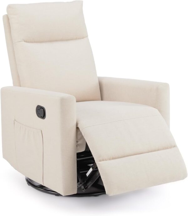 Sweetcrispy Recliner Chair Swivel Rocking for Living Room, Glider Rocker Recliner Nursery Chair with Extra Large Footrest for Home, High Back, Upholstered Deep Seat (Beige)