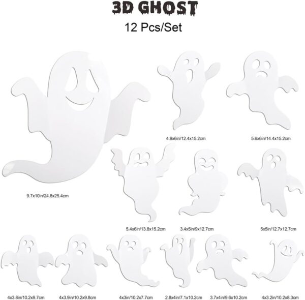 Halloween Ghost Wall Decor 25Pcs Cute Ghost Wall Stickers 3D Black Bat Wall Decoration Cute Halloween Decorations Reusable White Ghost Wall Decals for Home Office Indoor Outdoor Kitchen Party Supplies - Image 7