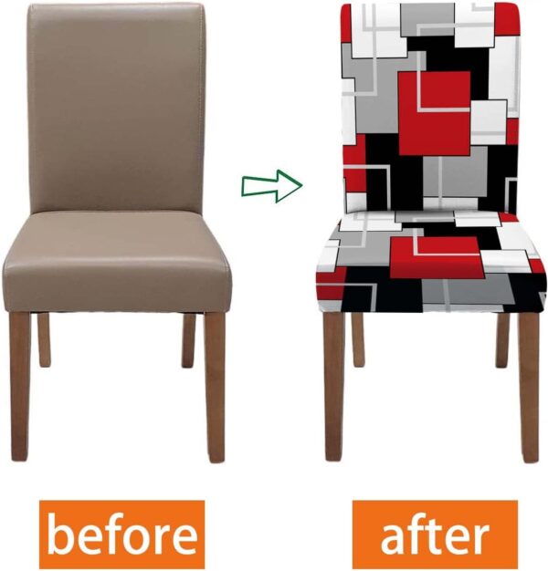 MCALK Geometric Red Chair Covers Set of 4 and Table Runner,Stretch Red Chair Slipcovers for Kitchen,Washable Removable Chair Protector Modern Chair Covers for Dining Room - Image 4