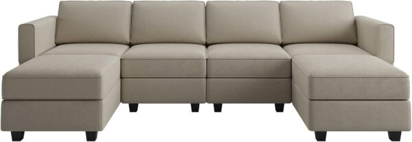 Belffin Modular Sectional Sofa with Reversible Chaises Velvet U Shaped Sectional Couch with Storage Seat Grey - Image 4