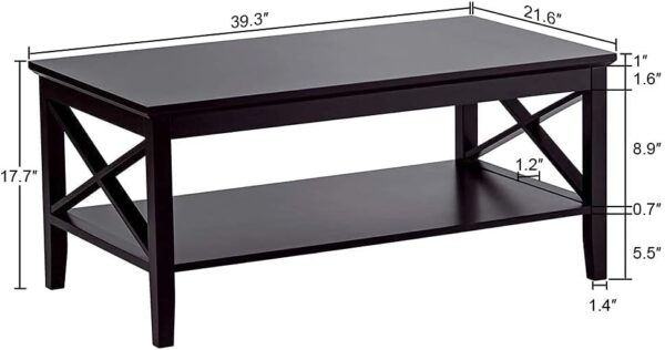 ChooChoo Oxford Coffee Table with Thicker Legs, Black Wood Coffee Table with Storage for Living Room - Image 2