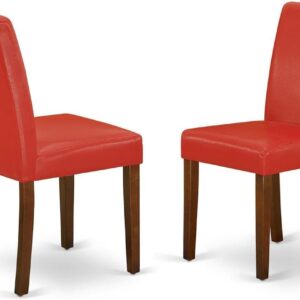 East West Furniture ABP3T72 Parsons Dining Firebrick Red Faux Leather Padded Chairs, Set of 2