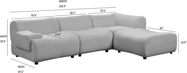 105.9" Modular Sectional Sofa,Modern 3-Seater Cloud Sofa with Ottoman,Comfy Deep Seat L-Shaped Couch with Chaise for Living Room,Small Spaces,Office,White - Image 2
