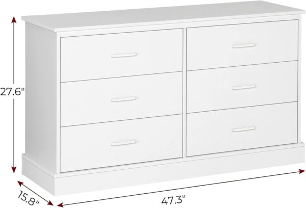 Hasuit 6 Drawer Double Dresser, Wooden Wide Chest of 6 Drawers, Large Capacity Storage Cabinet, White Dresser for Bedroom, Hallway, Entryway (White) - Image 2