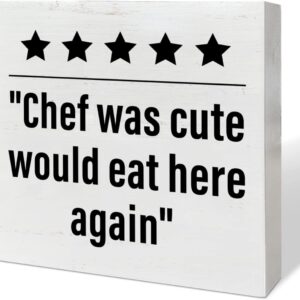 Funny Kitchen Table Decor Wooden Box Sign, Kitchen Decor for Counter Dining Room Table Cabinet Decoration, Kitchen Gifts for Mom Women Men, Chef Gifts, Chef Was Cute