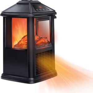 Portable Little 3 Sided Small Electric Fireplaces Space Heaters for Indoor Use Freestanding Mini Electric Space Fireplace Heaters Stove with Flame Thermostat Timer Remote Control Overheat Protection
