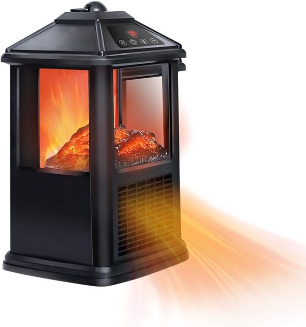 Portable Little 3 Sided Small Electric Fireplaces Space Heaters for Indoor Use Freestanding Mini Electric Space Fireplace Heaters Stove with Flame Thermostat Timer Remote Control Overheat Protection
