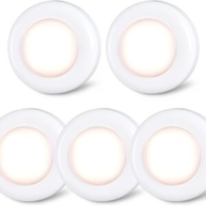 STAR-SPANGLED Tap Light Push Lights Mini Night Touch Light LED Puck Lights Portable Under Cabinet Lighting Battery Operated Powered DIY Stick On Lights Closet Counter Kitchen Warm White 5Pack