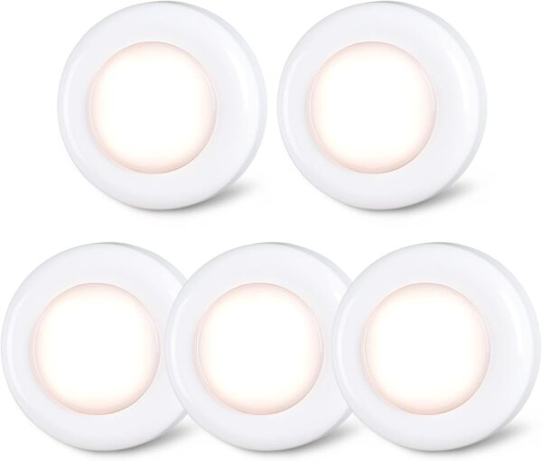 STAR-SPANGLED Tap Light Push Lights Mini Night Touch Light LED Puck Lights Portable Under Cabinet Lighting Battery Operated Powered DIY Stick On Lights Closet Counter Kitchen Warm White 5Pack