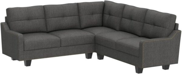 HONBAY Convertible Sectional Sofa L Shaped Couch for Small Apartment Reversible Sectional Couch for Living Room,Light Grey - Image 4