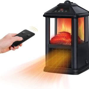 Electric Fireplace Heater with Remote 1500W Portable Freestanding Stove Heater Realistic Flame Effect 7 Colors& 3 Brightness for Indoor Use Overheating and Tip-Over Safety