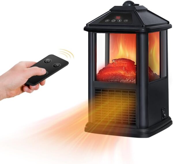 Electric Fireplace Heater with Remote 1500W Portable Freestanding Stove Heater Realistic Flame Effect 7 Colors& 3 Brightness for Indoor Use Overheating and Tip-Over Safety