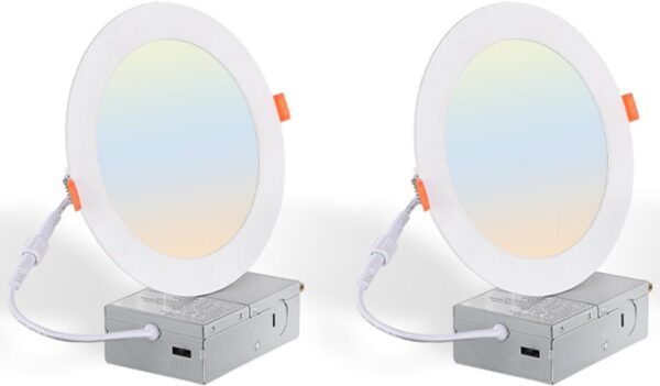 Recessed Lighting 6 Inch - Dimmable 5CCT Ultra-Thin Can-Killer Downlight, Led Ceiling Light Can Lights with Junction Box, 2700K-5000K Selectable, 12W 110W Eqv,1150LM High Brightness（2 Pack）