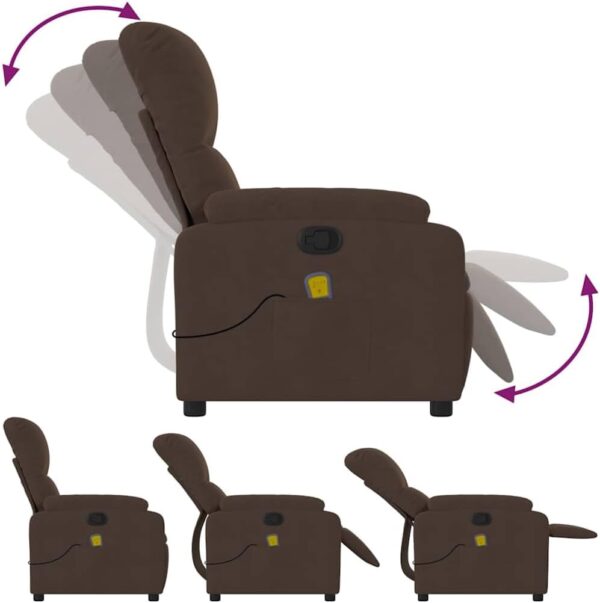 vidaXL Electric Massage Recliner Chair - Microfiber Fabric, Vibration Massage, Side Pocket, Brown for Living Room/Home Theater - Image 7