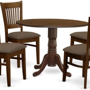 East West Furniture Dublin 5 Piece Set Includes a Round Dining Room Table with Dropleaf and 4 Linen Fabric Upholstered Chairs, 42x42 Inch, DLVA5-ESP-C